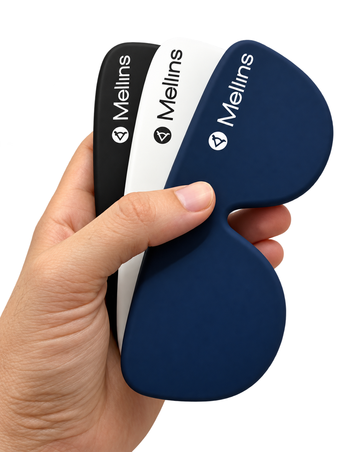Hand holding three Mellins branded cases
